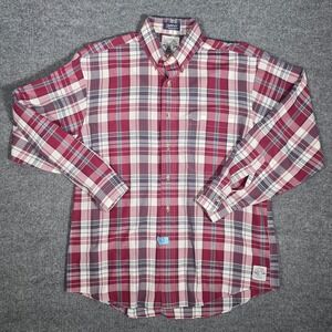 Gant Salty Dog Mens Plaid Button Down Shirt Burgundy Teal White Medium Vintage